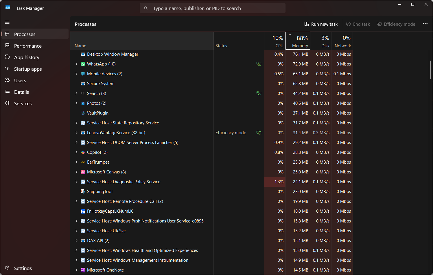 Background processes in Windows 11