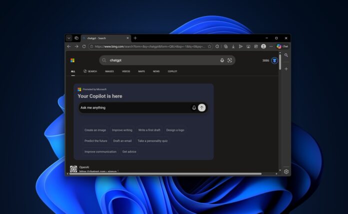 Copilot ad on Bing when searching ChatGPT