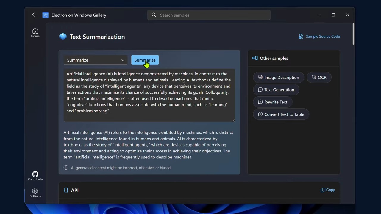 Electron apps using AI in Windows 11