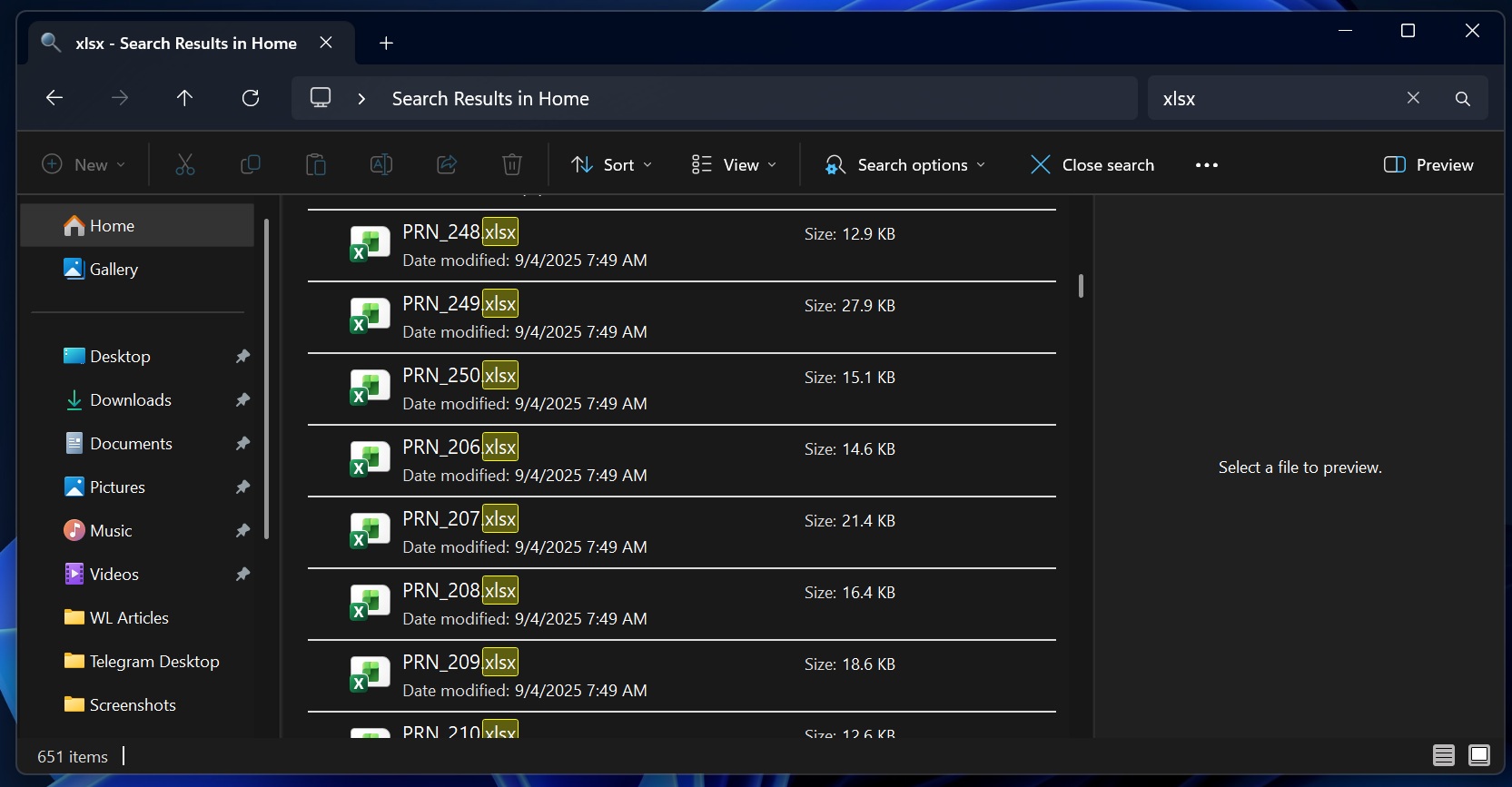 File Explorer search page