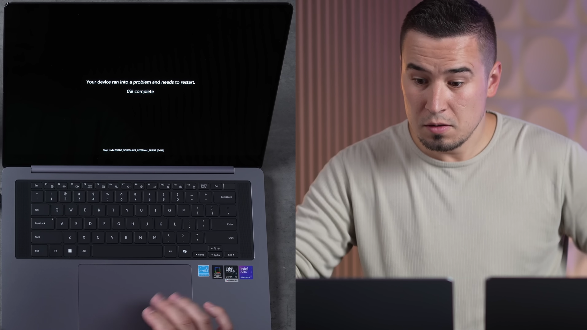Galaxy Book 6 Ultra crashes during extreme file transfer. Source Max Tech via YouTube