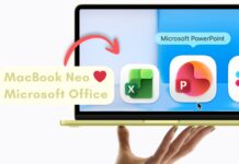MacBook Neo product page and promo video highlights Microsoft Office apps