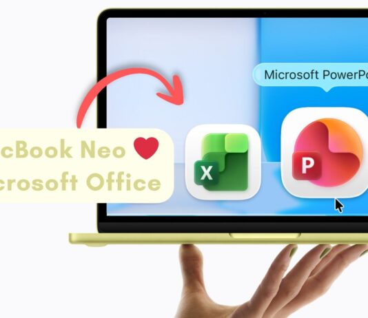 MacBook Neo product page and promo video highlights Microsoft Office apps