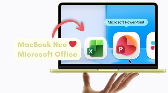 MacBook Neo product page and promo video highlights Microsoft Office apps