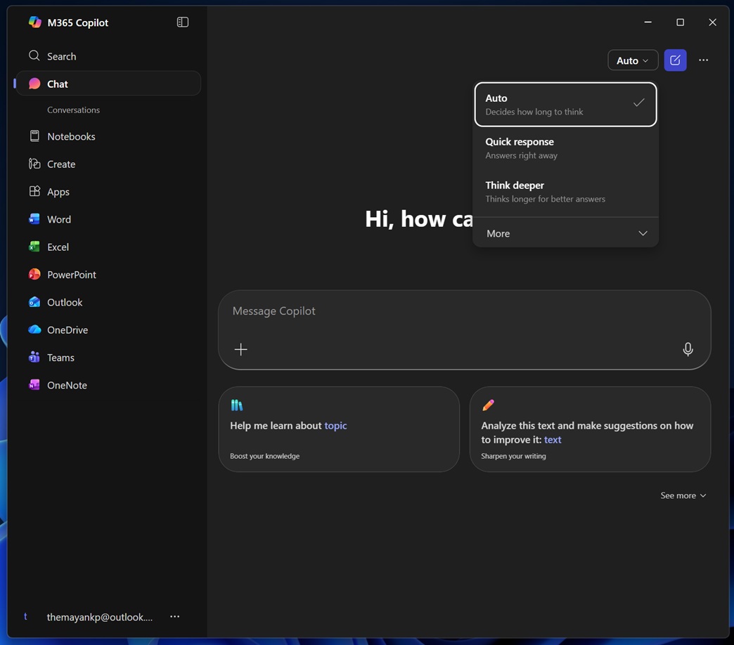 Microsoft 365 Copilot app on Windows 11