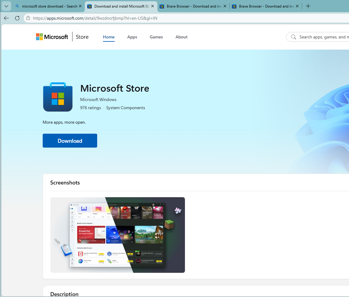 Microsoft Store app download in Edge