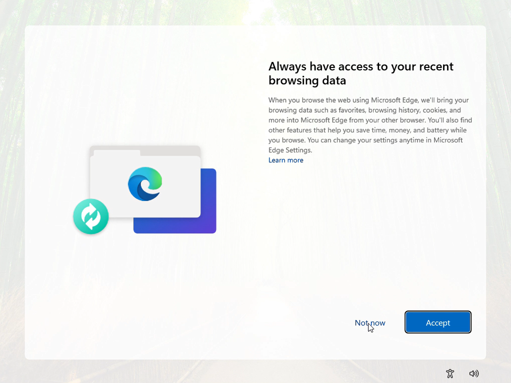 Microsoft asking permission to access your recent browsing data while setting up PC