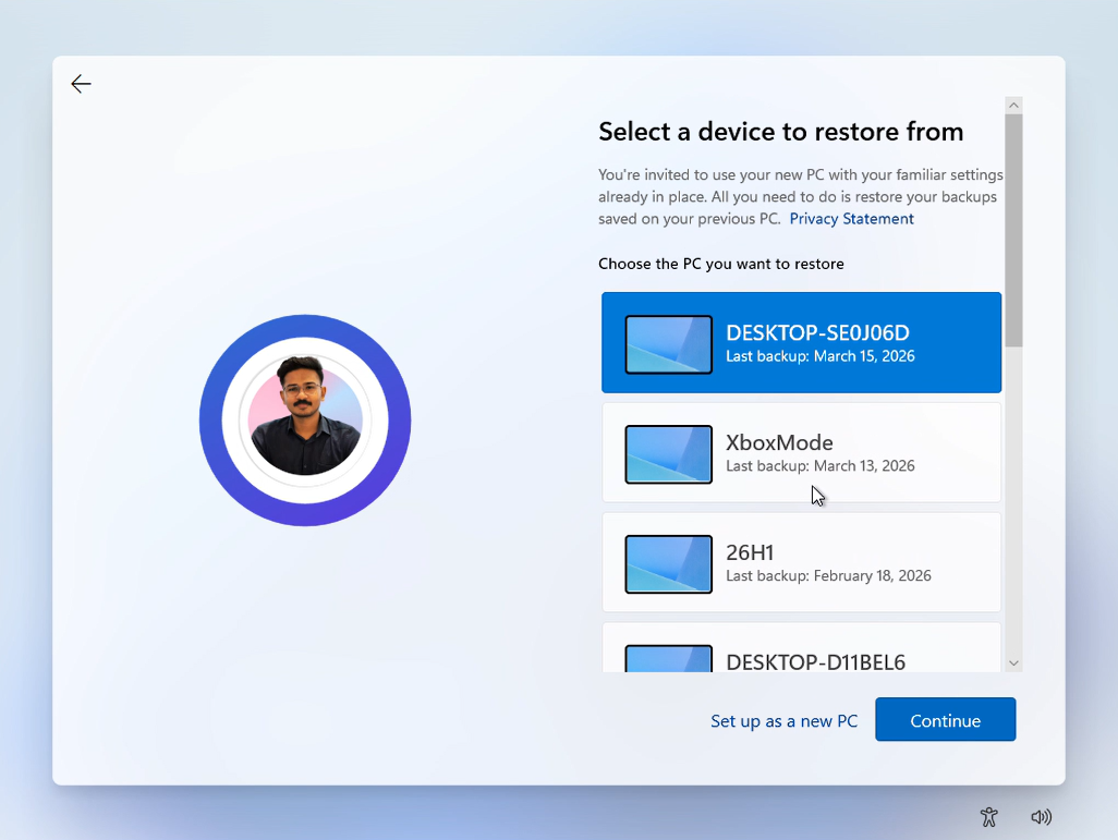 Microsoft insists that you set up your new PC with settings Windows automatically backed up from a previous PC