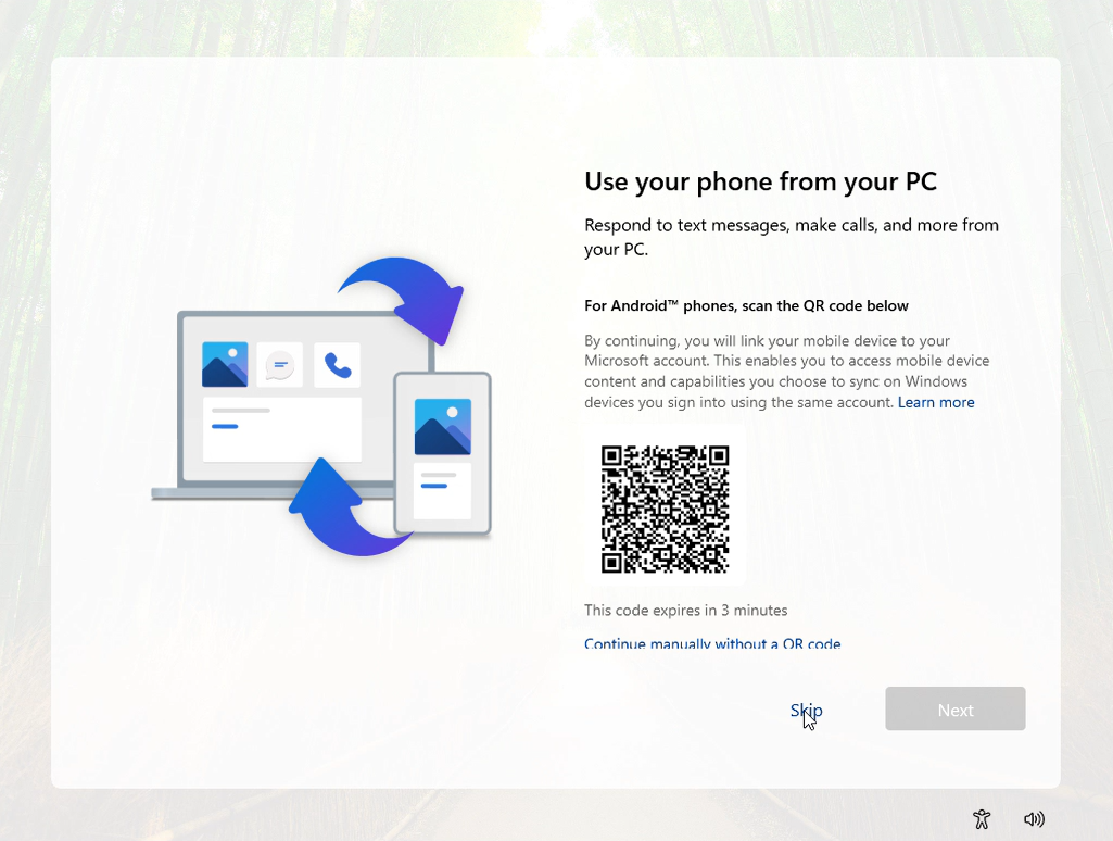 Phone Link setup prompt in OOBE