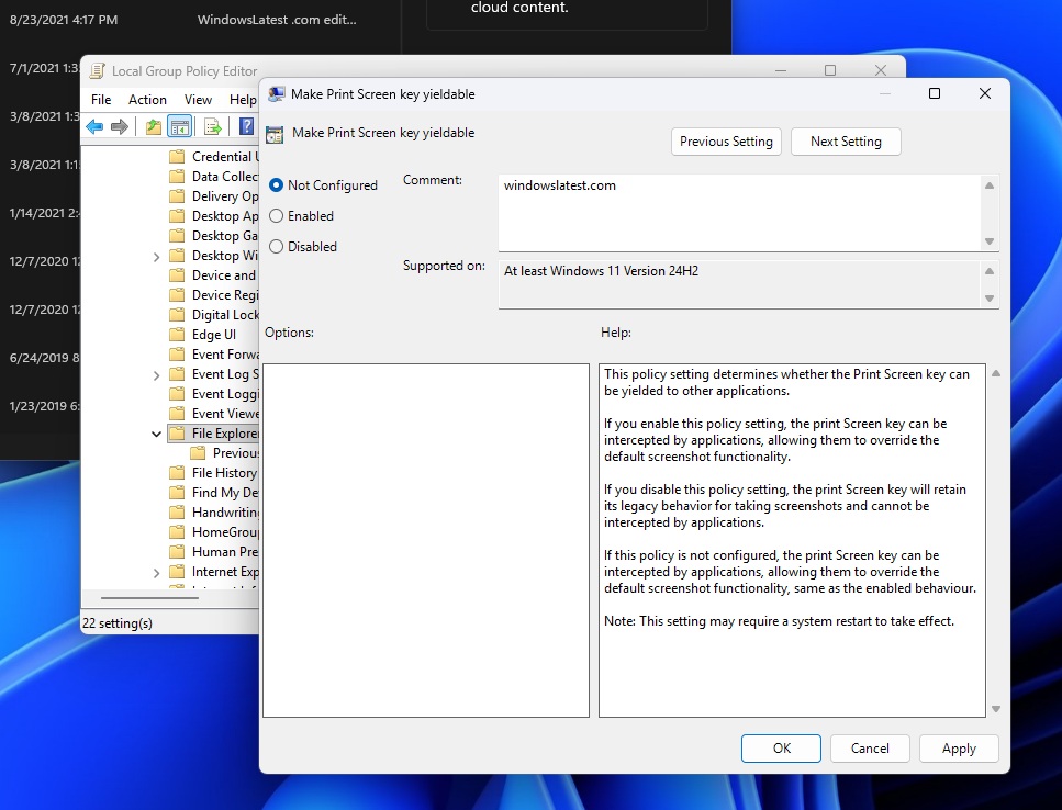 Imprimir clave de pantalla en la política de grupo