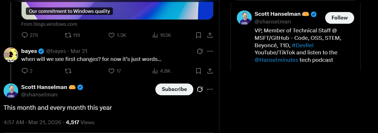 Scott Hanselman says when Windows 11 improvements are coming
