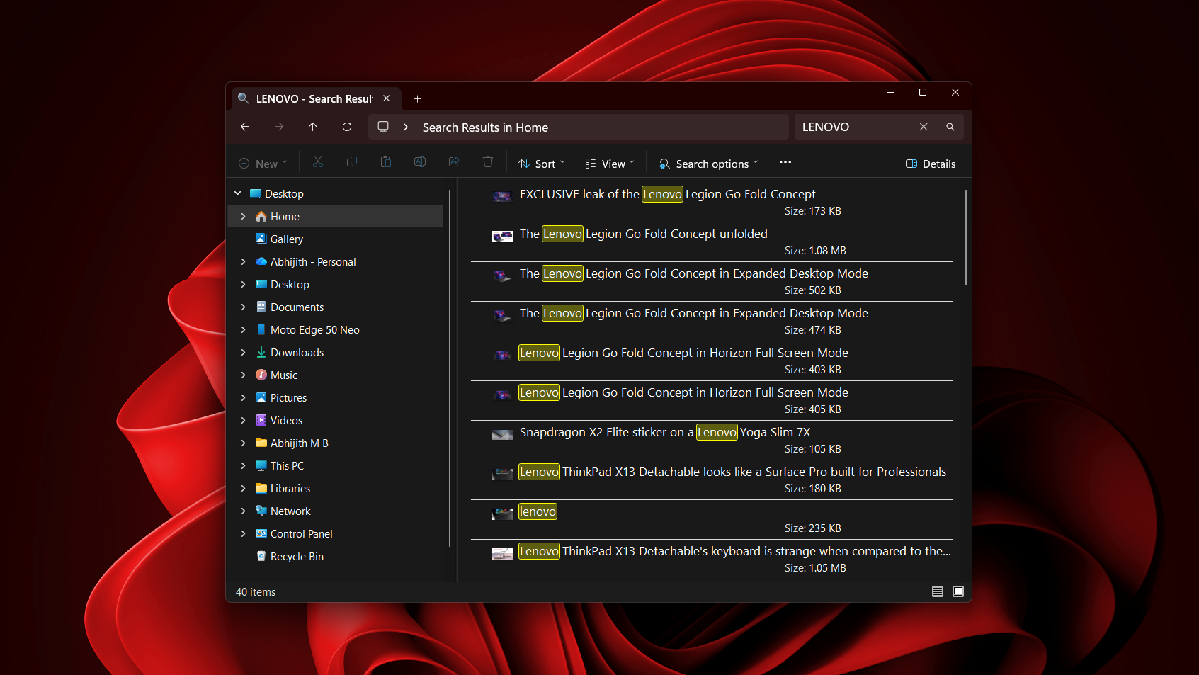 Search in File Explorer
