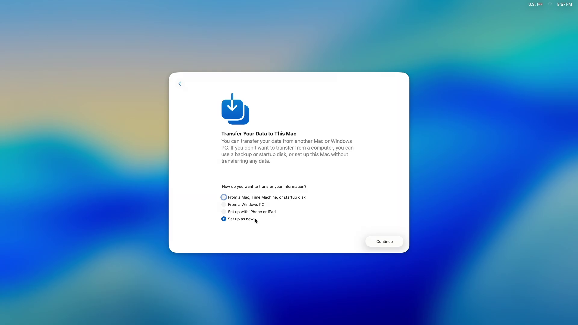 Set up as new option in macOS, which is as straightforward as it gets