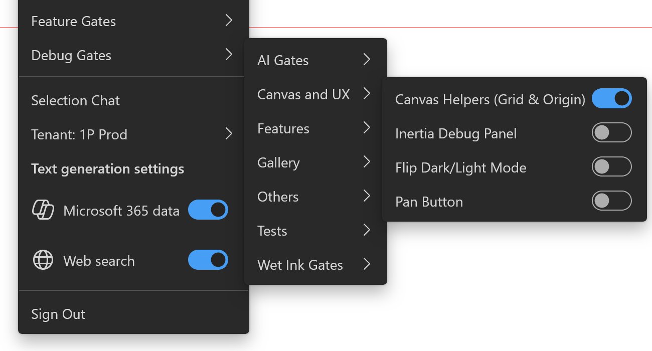 Toggle for dark mode and light mode, among other features in Copilot Canvas