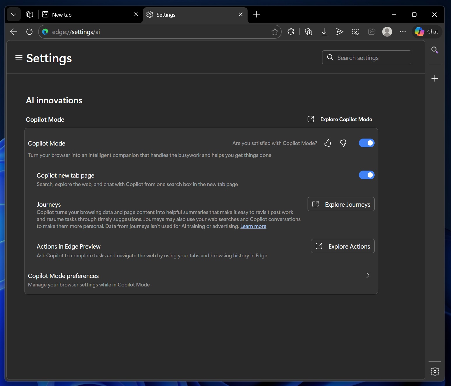 Turn off AI in Edge browser
