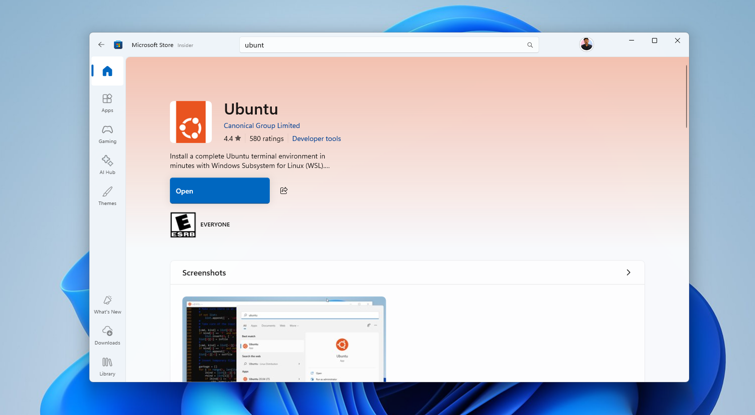 Ubuntu terminal environment that using Windows Subsystem for Linux