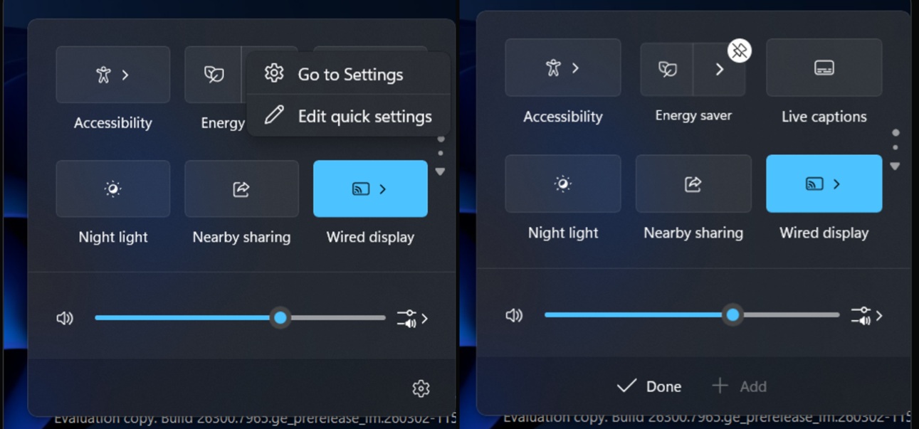 Unpin settings in Quick Settings on Windows 11