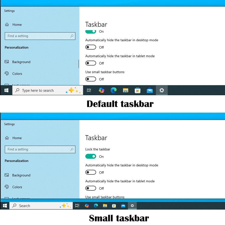 Windows 10 small taskbar UI