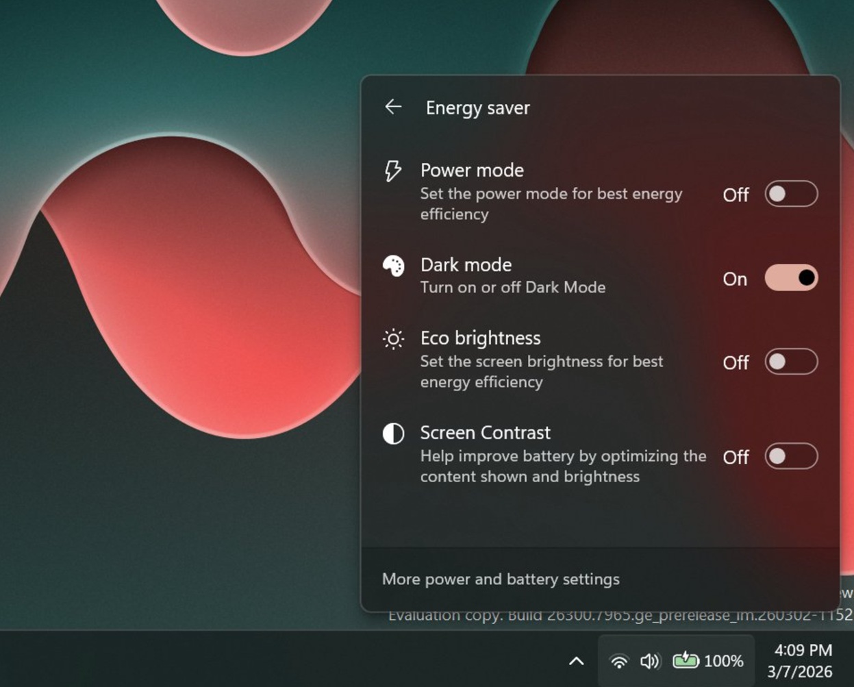Windows 11 Dark mode toggle