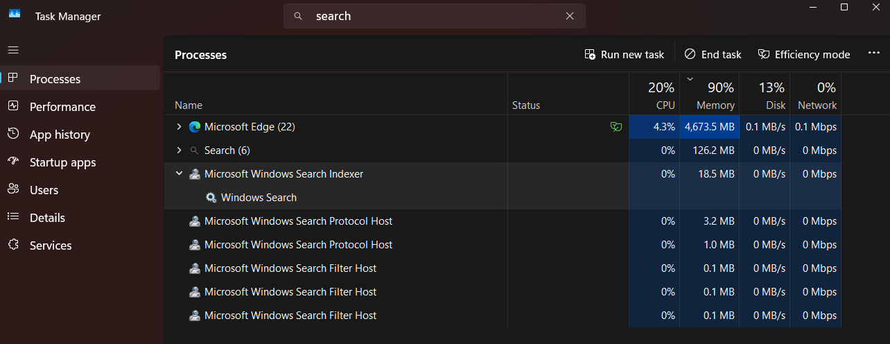 Windows 11 Search Indexer system resources usage