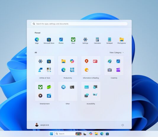 Windows 11 apps in the Start menu