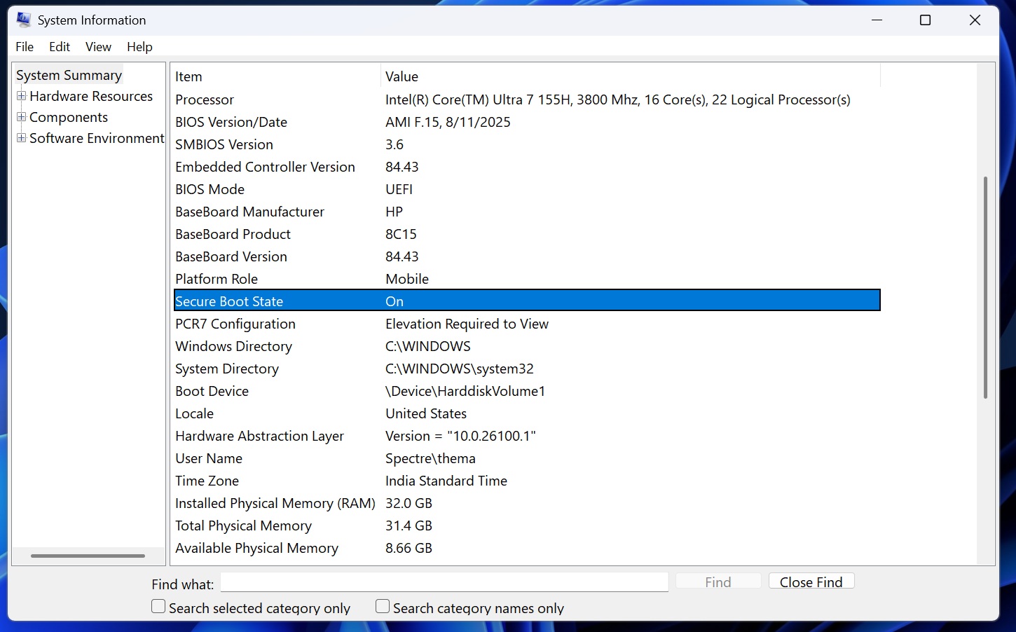 Windows Secure Boot state