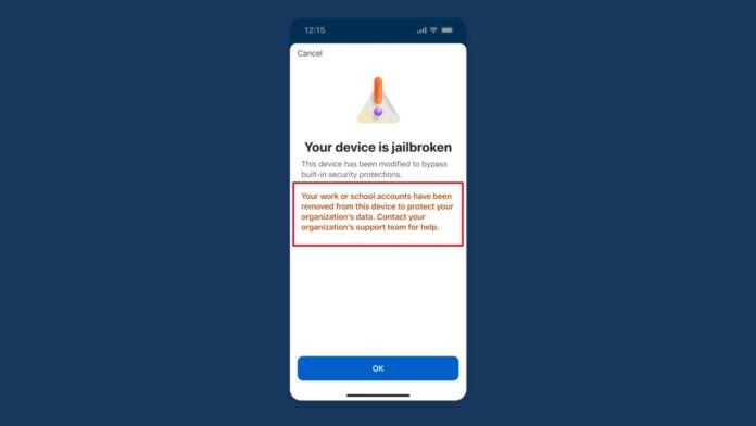 microsoft authenticator removes account and data on jailbroken phone