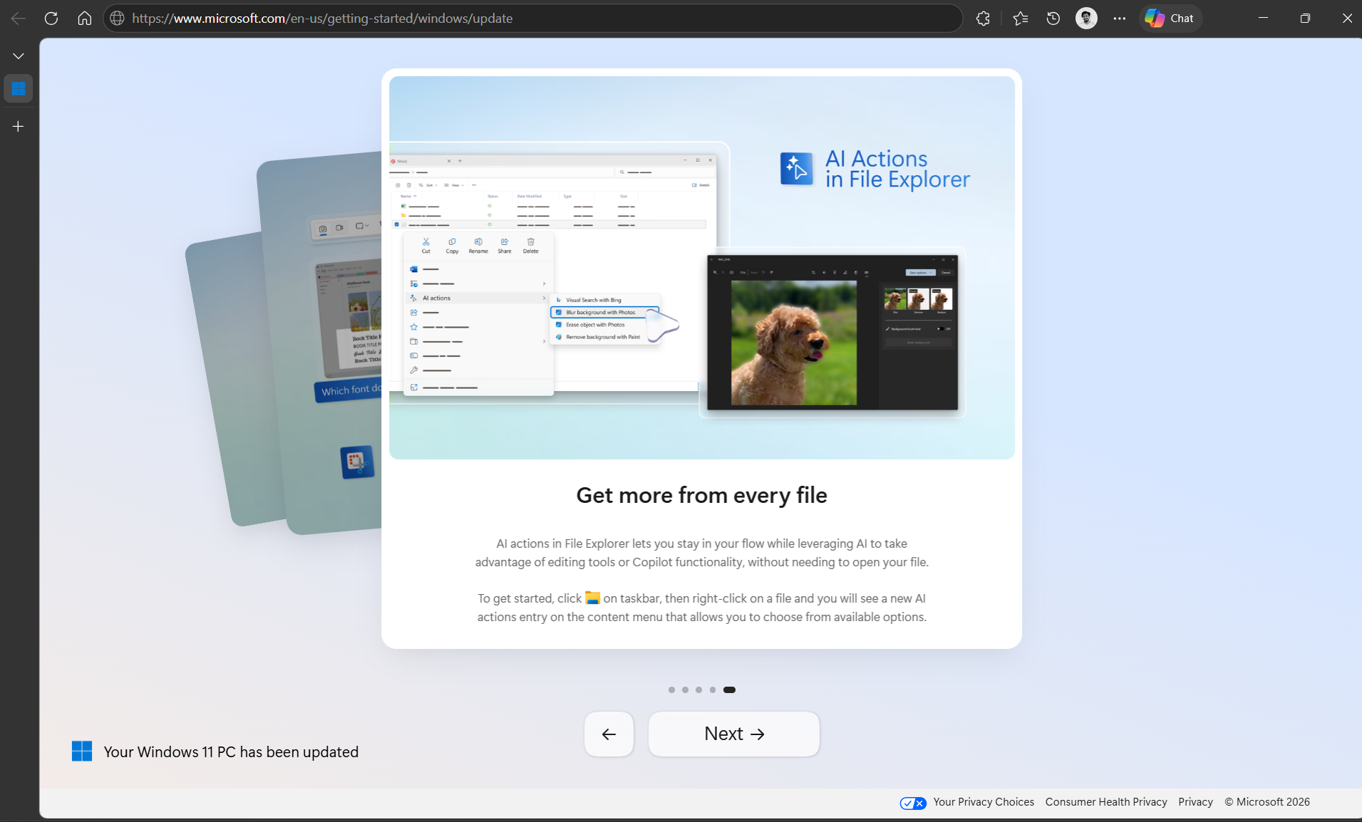 AI actions in File Explorer was the fifth highlight feature that Edge showed after auto-opening post a Windows update