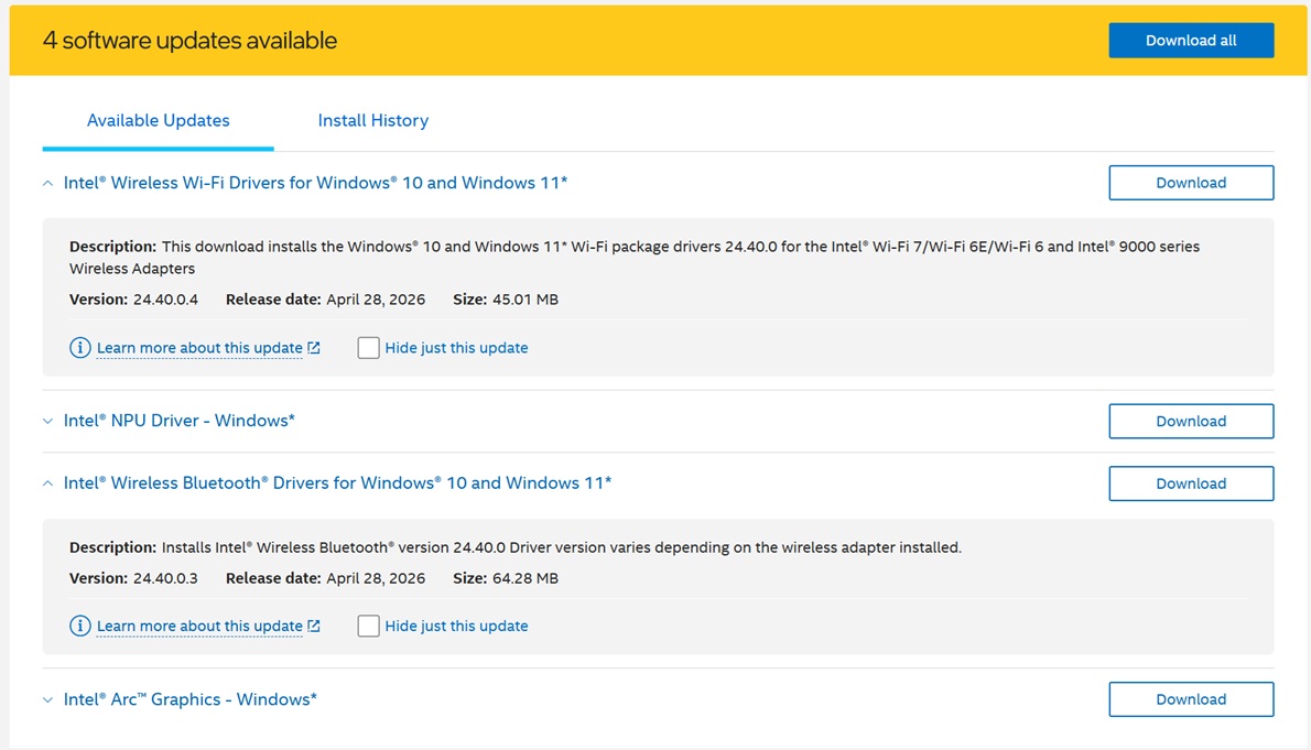April 2026 Intel Wi-Fi driver for Windows 11