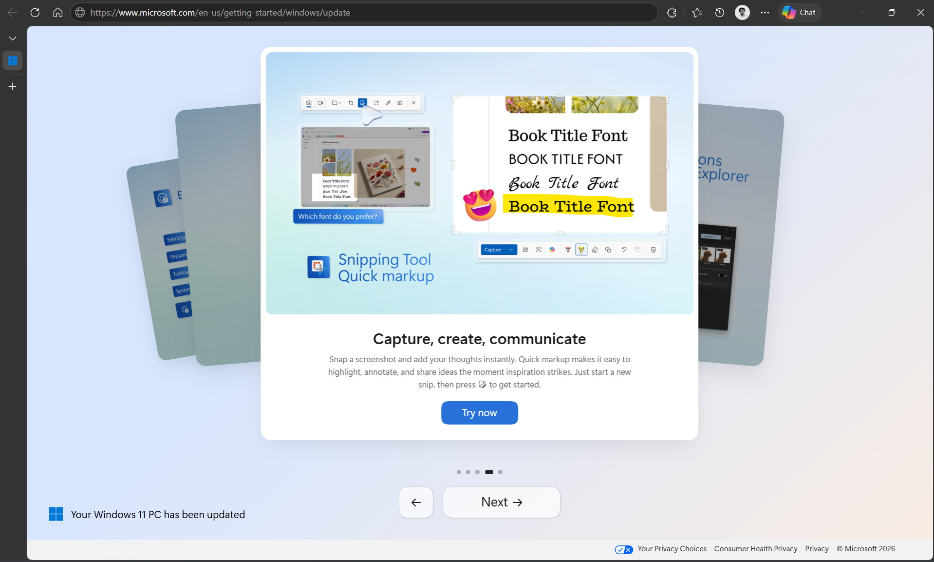 April update in Windows 11 opened Edge automatically to highlight new Snipping Tool capabilities as the 4th feature in the OS