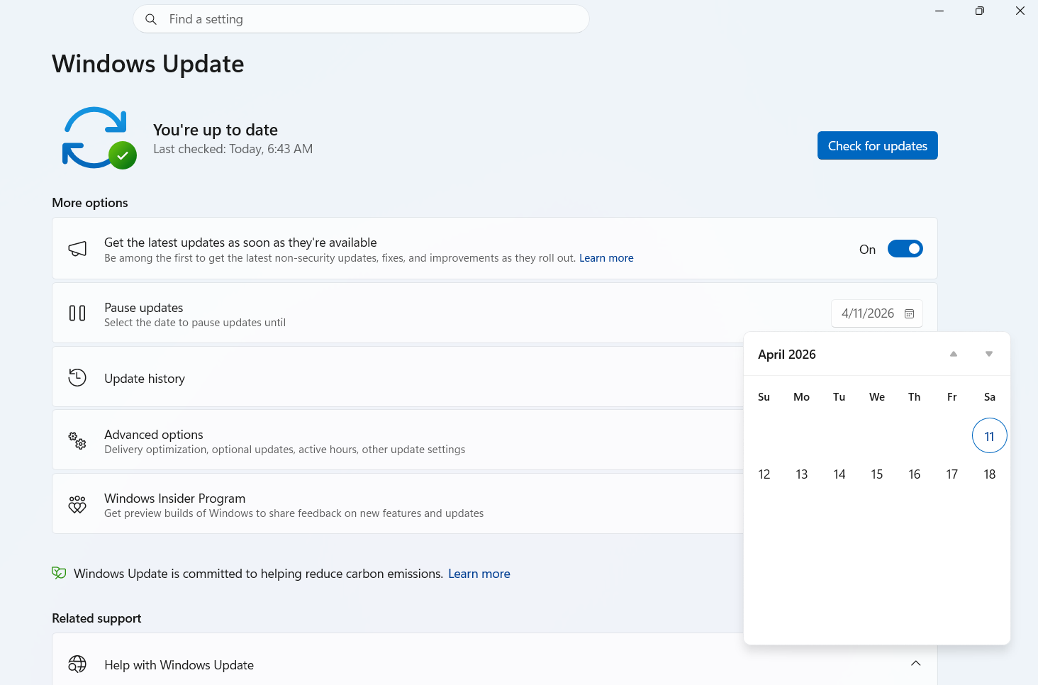 Choose a date up to which you want to pause updates