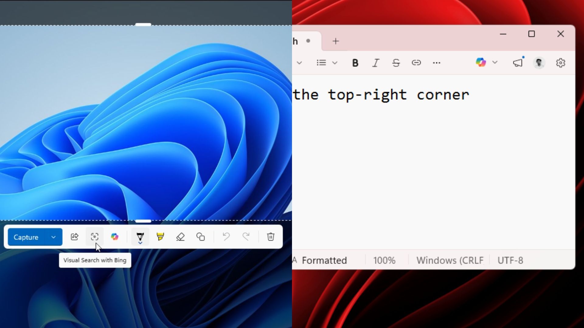 Copilot in WIndows Snipping Tool and Notepad