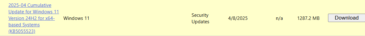Cumulative update till April 2025 was relatively smaller in size
