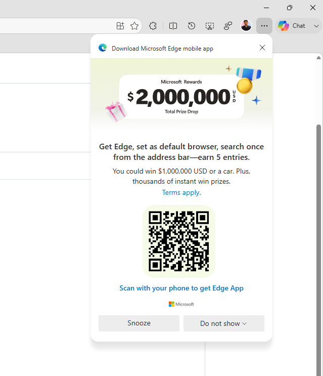 Microsoft Edge promotion with insane rewards of 1 million USD
