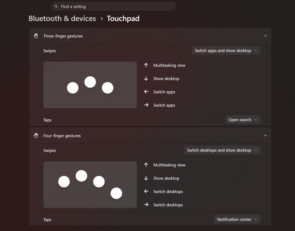 Existing gesture controls in Windows 11