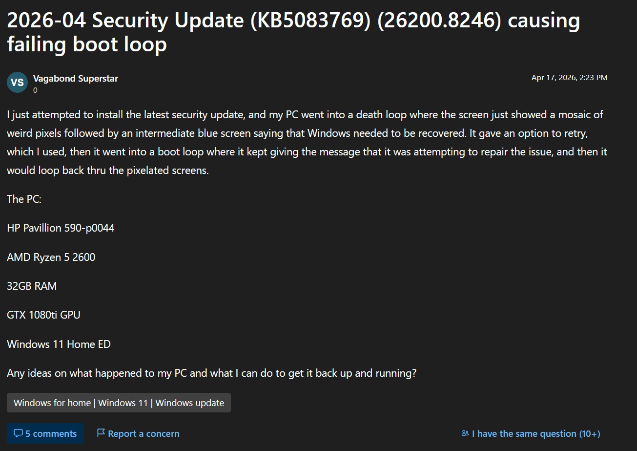 Forum reports of issues