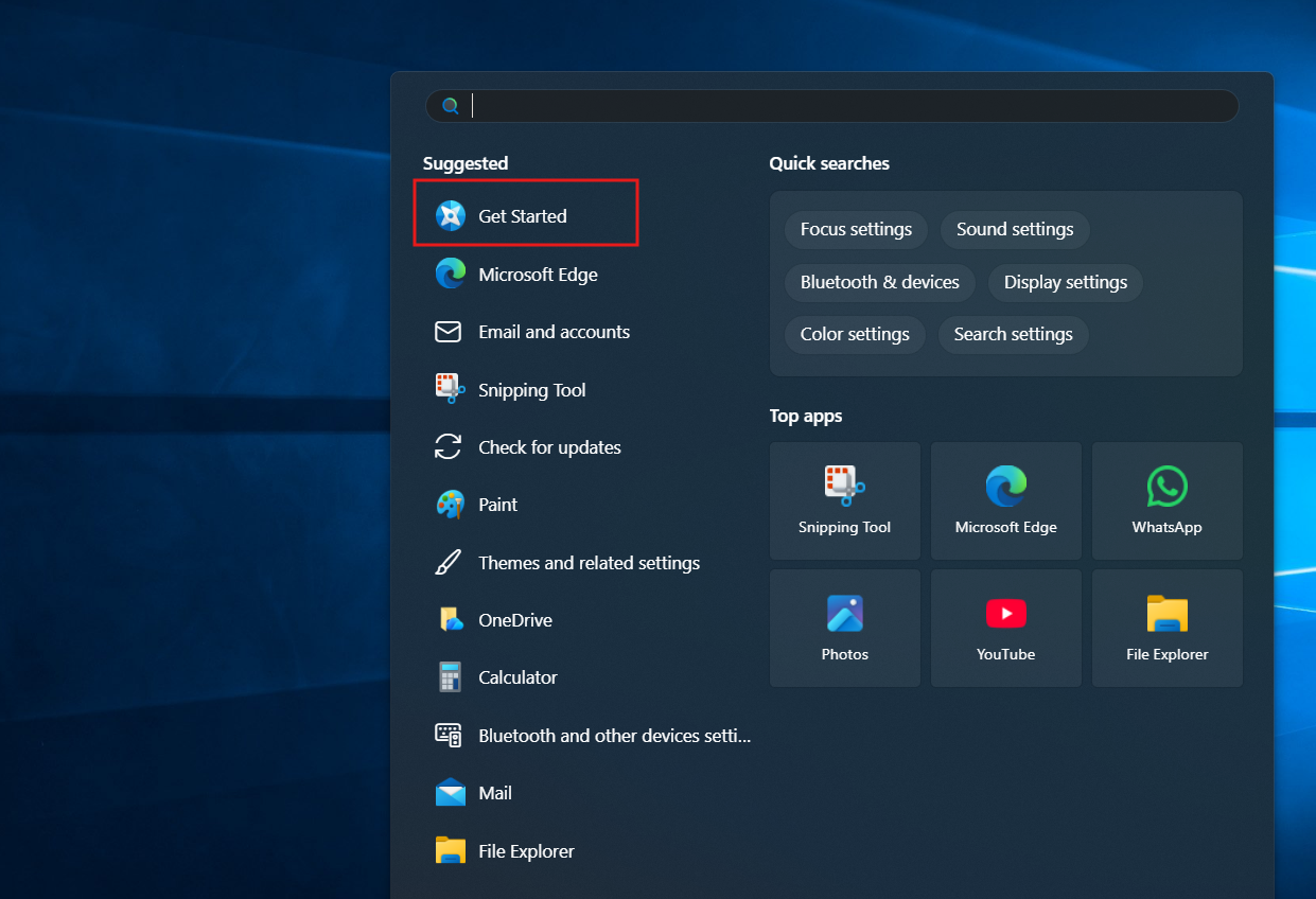 Get Started app that features tips and tricks to use Windows 11