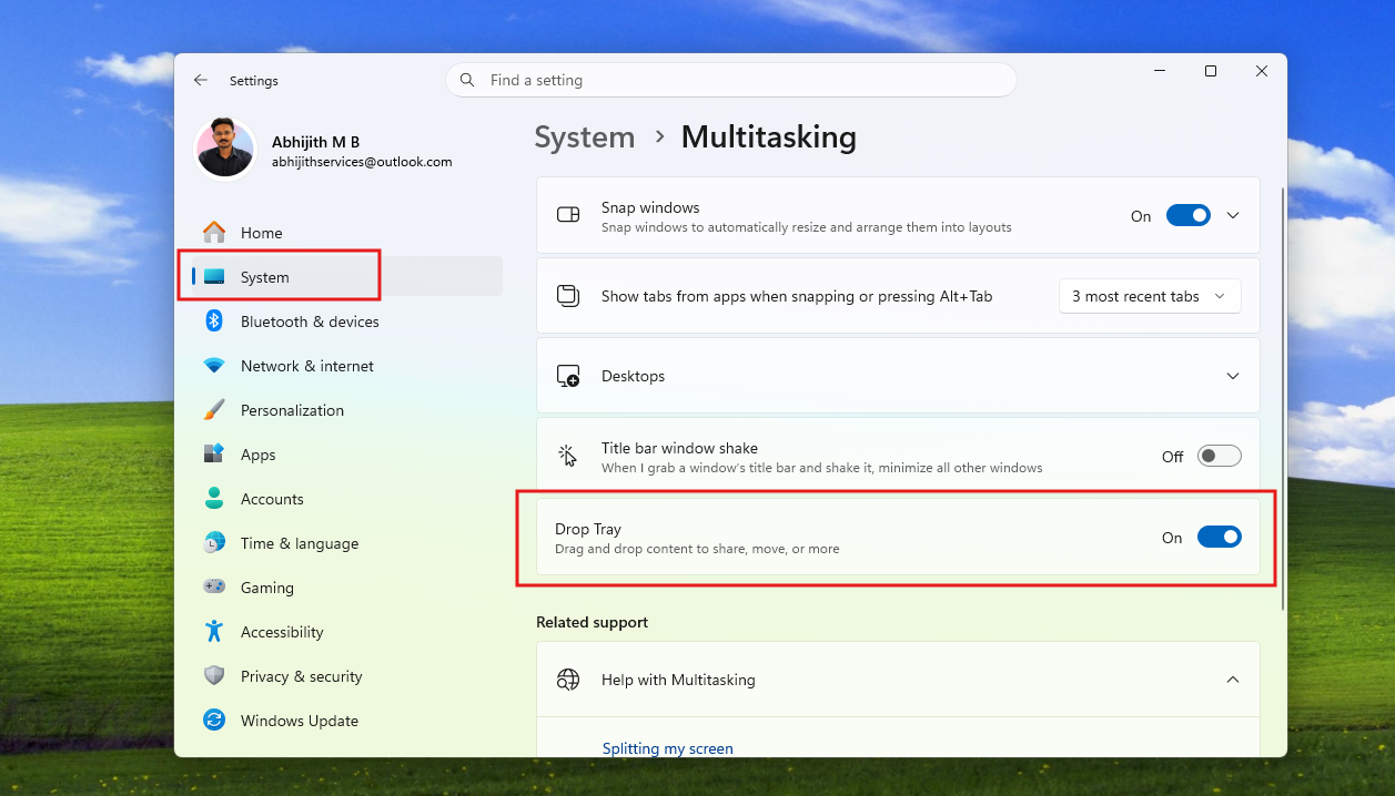 How to enable or disable Windows 11 Drop Tray