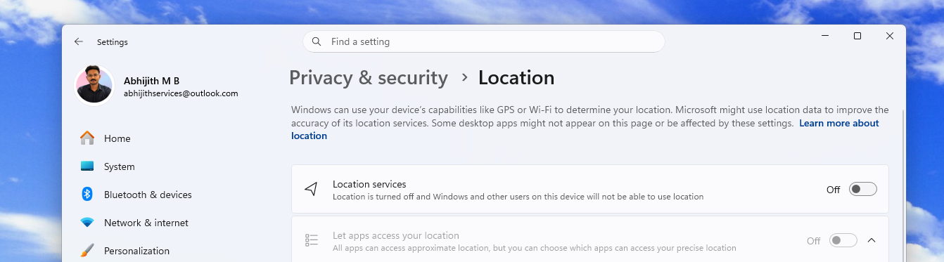 Location settings in Windows 11