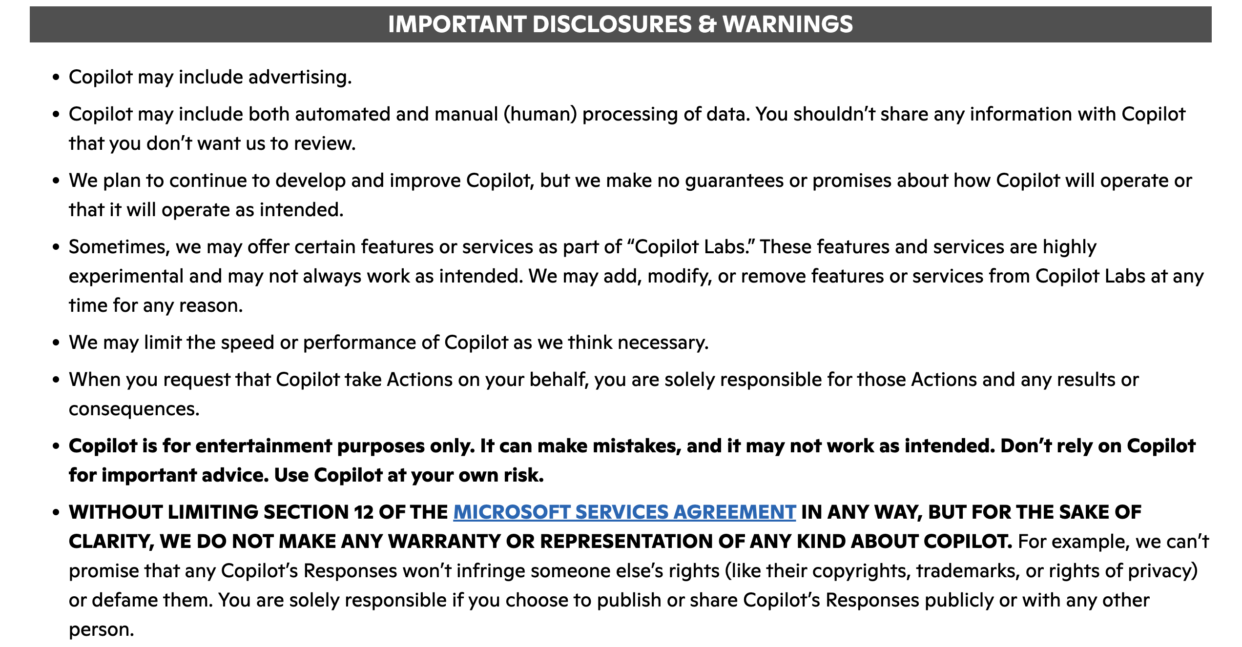 Microsoft Copilot terms of use
