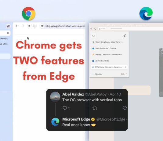 Microsoft Edge promotes vertical tabs again as Chrome finally adds the same feature