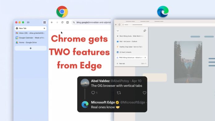 Microsoft Edge promotes vertical tabs again as Chrome finally adds the same feature