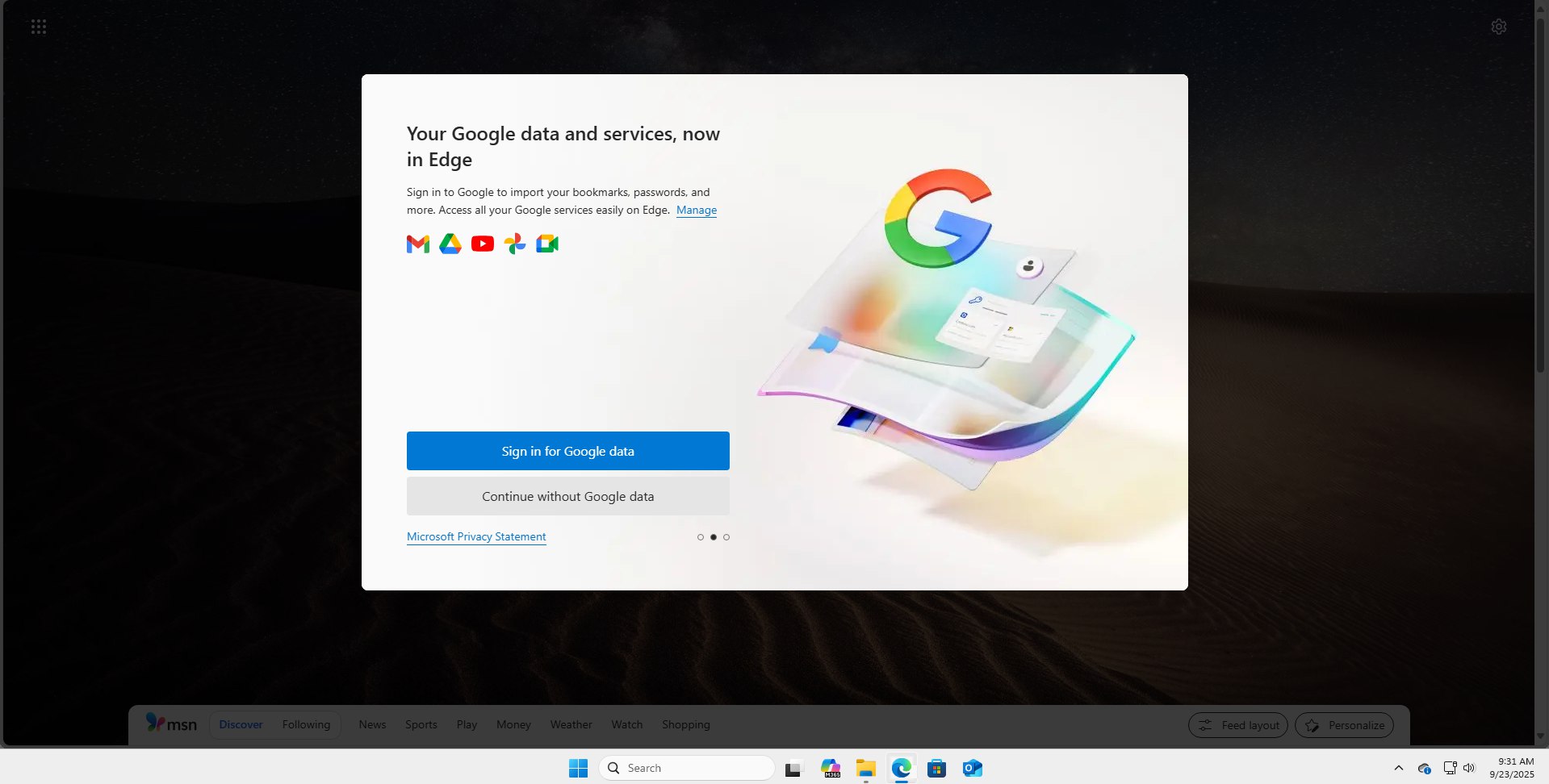 Microsoft Edge shows option to import data from Google