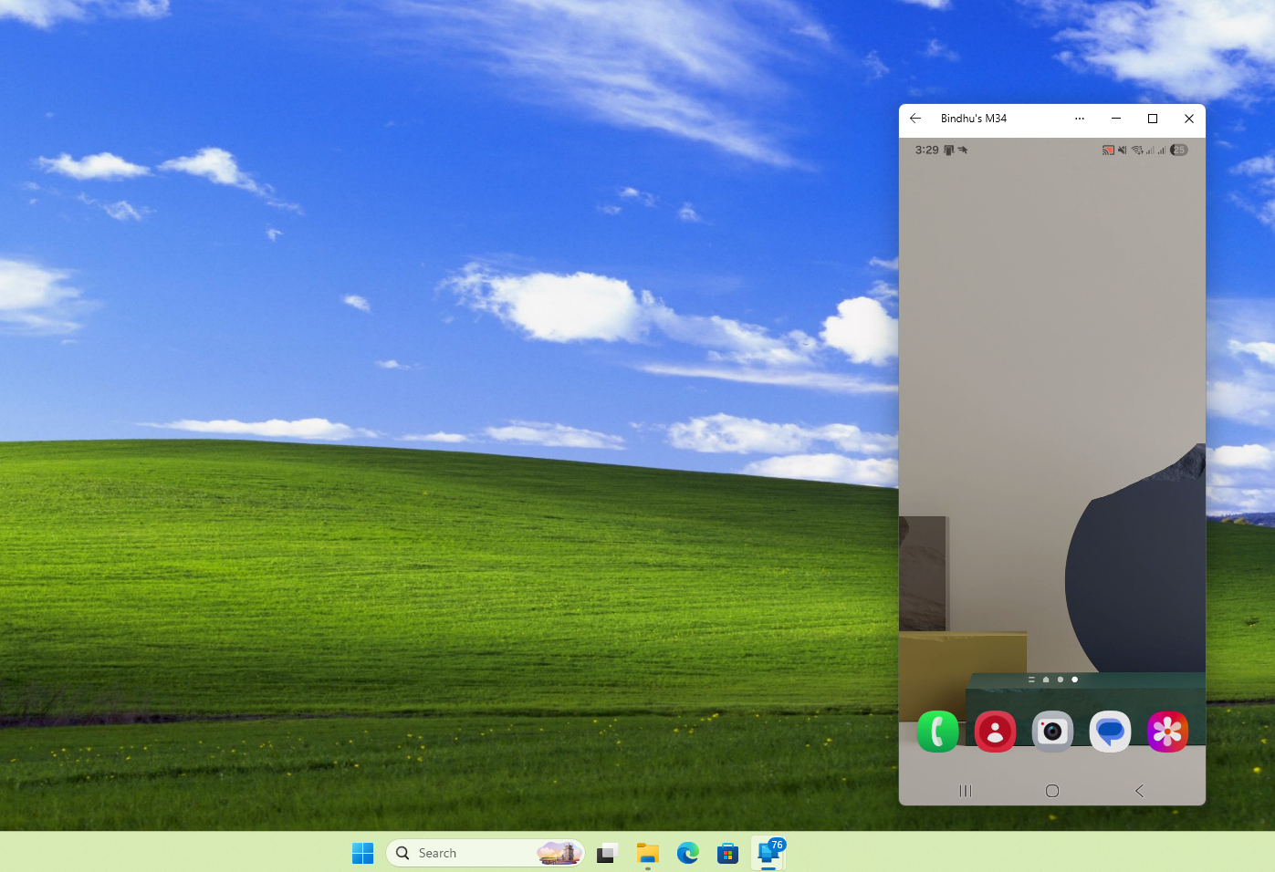 Mirroring phone screen to Windows PC using Phone Link