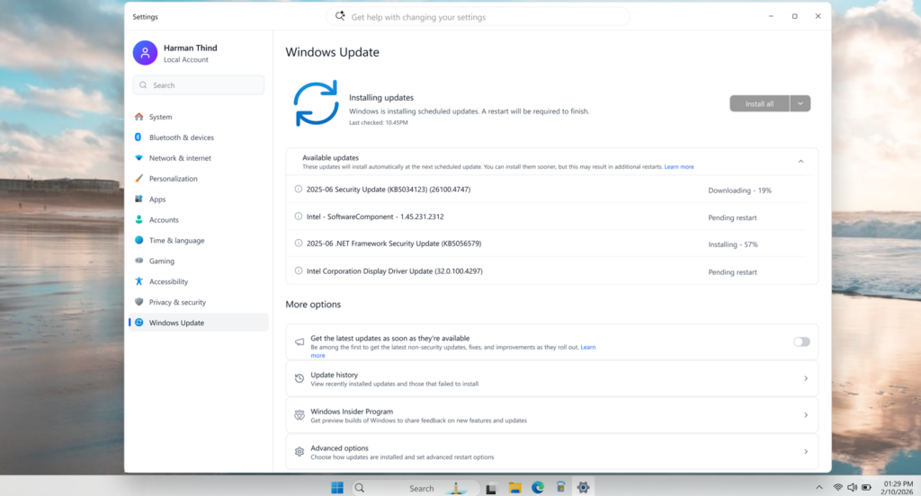 New Available updates section in the Windows Update page