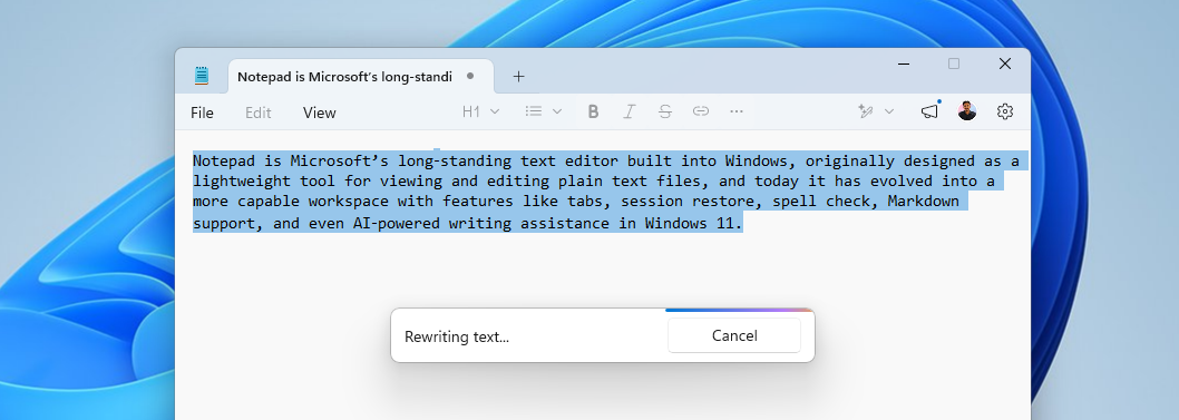 Notepad without Copilot doesn't remove AI features