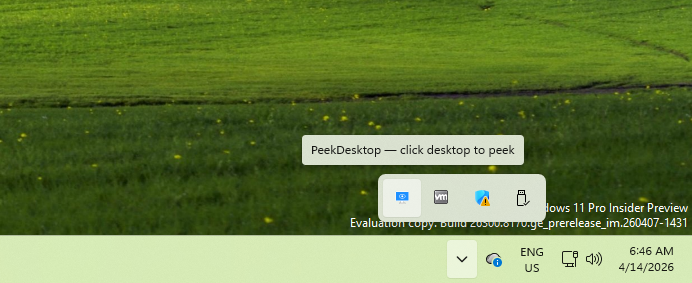 PeekDesktop click to reveal desktop tool on the Windows System Tray