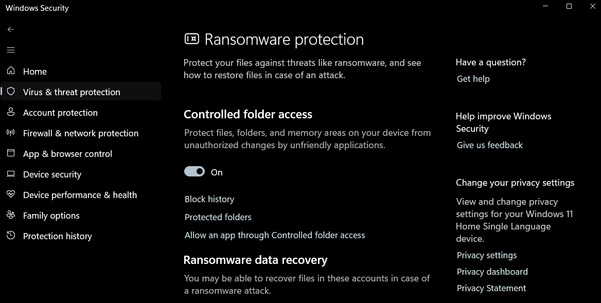 Protección contra ransomware en Windows 11 con acceso controlado a carpetas