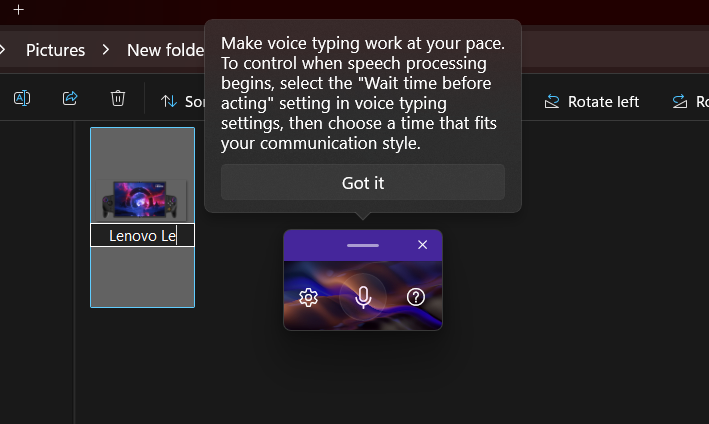 Renaming files with Voice Typing