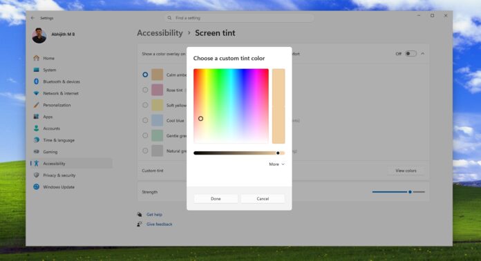 Screen Tint custom color in Windows 11